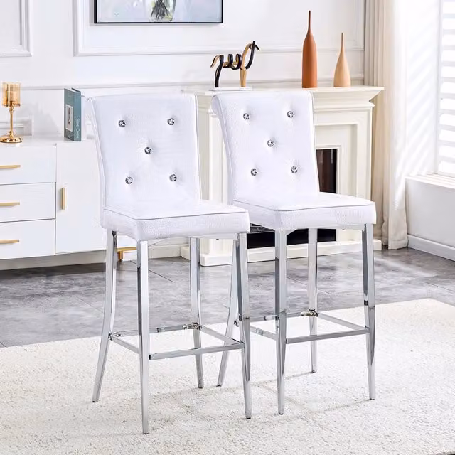 Set di 2 sgabelli da bar Minimal bianchi in similpelle effetto coccodrillo con gambe in metallo cromato