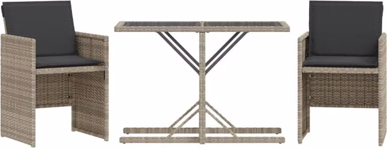 Set da Bistrò 3 pz con Cuscini Grigio Chiaro in Polyrattan