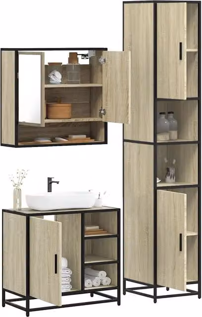 Set Mobili da Bagno 3 pz Rovere Sonoma in Legno Multistrato 3301116