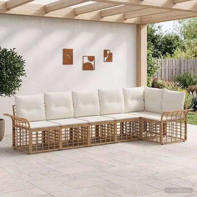 Set di divani da esterno 6 pz Naturale e Bianco Crema 3437692