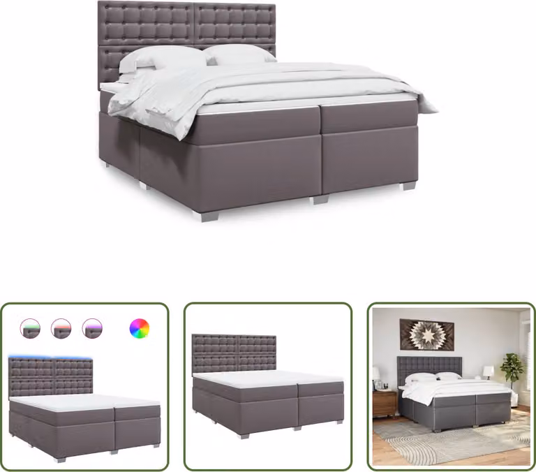 The Living Store Letto a molle con materasso grigio 200x200 cm in Pelle finta