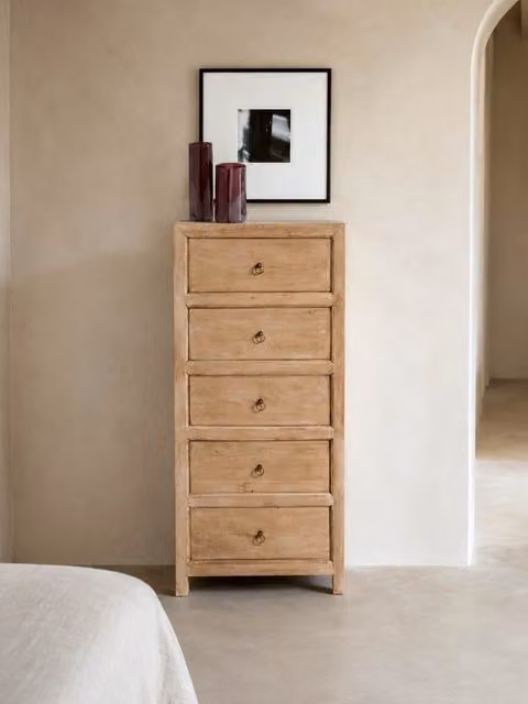 Cassettiera in legno di mango naturale e metallo stile rustico Kenay Home colore marrone e oro