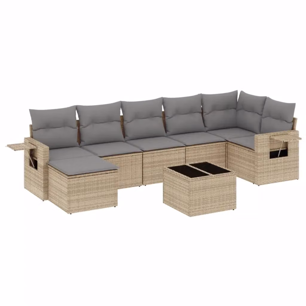 vidaXL Set Divano da Giardino 8 pz in Polyrattan con Cuscini Beige e Grigio e Tavolino da Esterno – 2