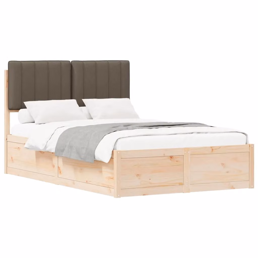 Letto moderno vidaXL in pino massello con testiera rivestita in tessuto L/P/H: 120 x 200 x 93 cm – 2