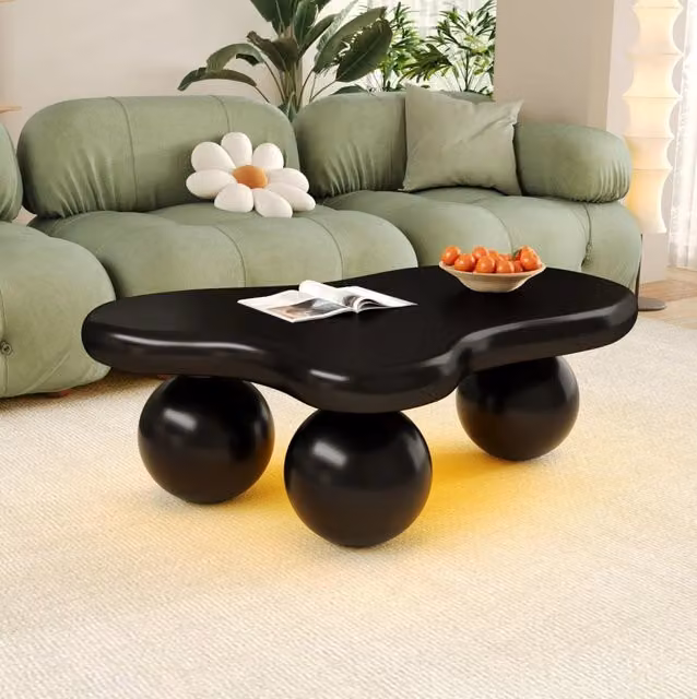 Tavolino basso 95 x 62,5 x 32 cm nero con LED, forma nuvola in MDF