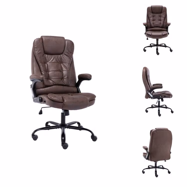 vidaXL Sedia da ufficio in pelle scamosciata marrone scuro - Sedie da ufficio