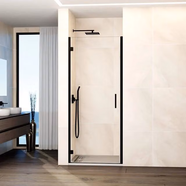 Box doccia frontale GLASS 1 porta battente 75 cm (70,7-75,2) nero trasparente