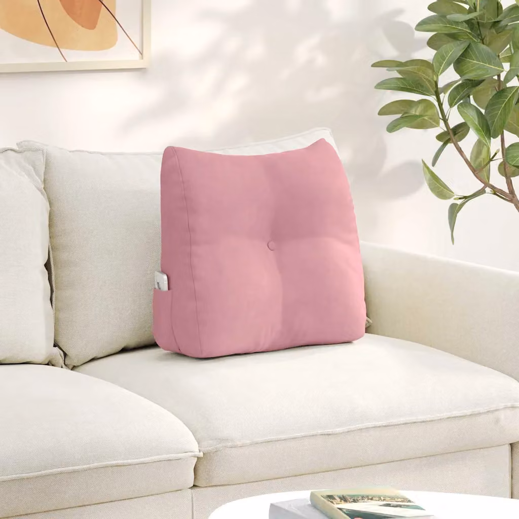 Cuscino per schiena ergonomico vidaXL in velluto rosa con rivestimento rimovibile L 45 cm x P 24 cm x H 50 cm