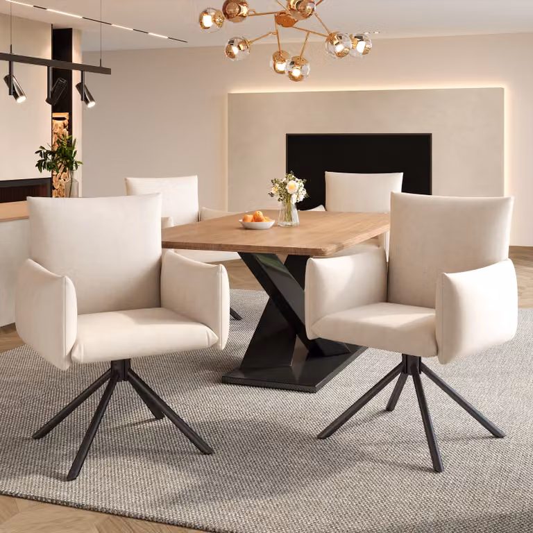 Sedie da pranzo Flieks (4 pezzi), poltrona girevole a 360°, sedia imbottita in velluto, sedia da pranzo con 4 gambe in metallo, materiale traspirante, beige