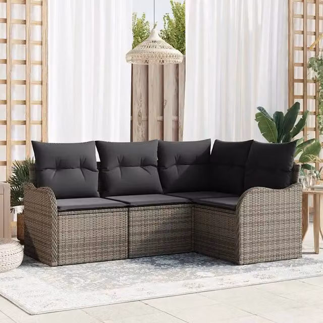 Set Divano da Giardino 4 pz Grigio polyrattan 3354348