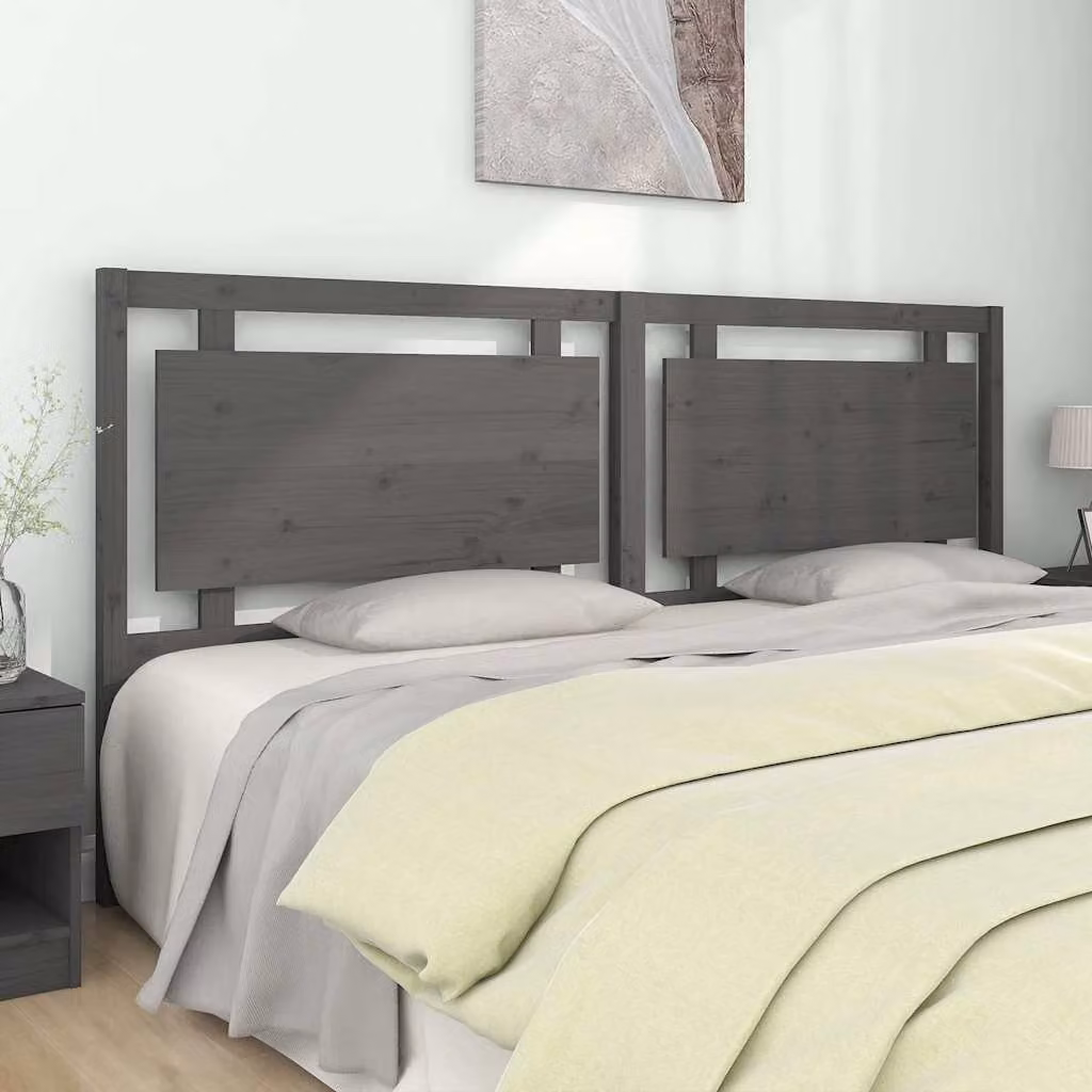 Testiera per letto vidaXL in legno massello di pino, colore grigio, L: 205,5 cm, P: 4 cm, H: 100 cm
