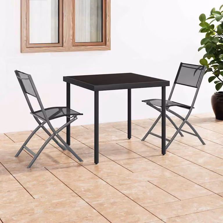 Set di 2 sedie pieghevoli da giardino vidaXL in acciaio nero e textilene impilabili