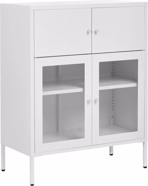 Vetrinetta Beliani in metallo bianco con ante in vetro in stile scandinavo L: 40 cm, P: 20 cm, H: 80 cm