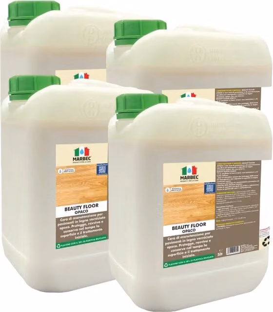 Cera per parquet Marbec Beauty Floor opaca trasparente a base d'acqua, confezione da 4 x 5 l – 1