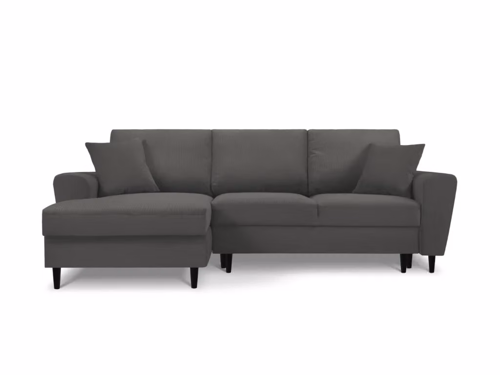 Divano convertibile angolare sinistro Kyoto di Cosmopolitan Design, modello a 4 posti in velluto a coste grigio con contenitore e funzione letto, L/P/H: 241 x 145 x 88 cm – 2