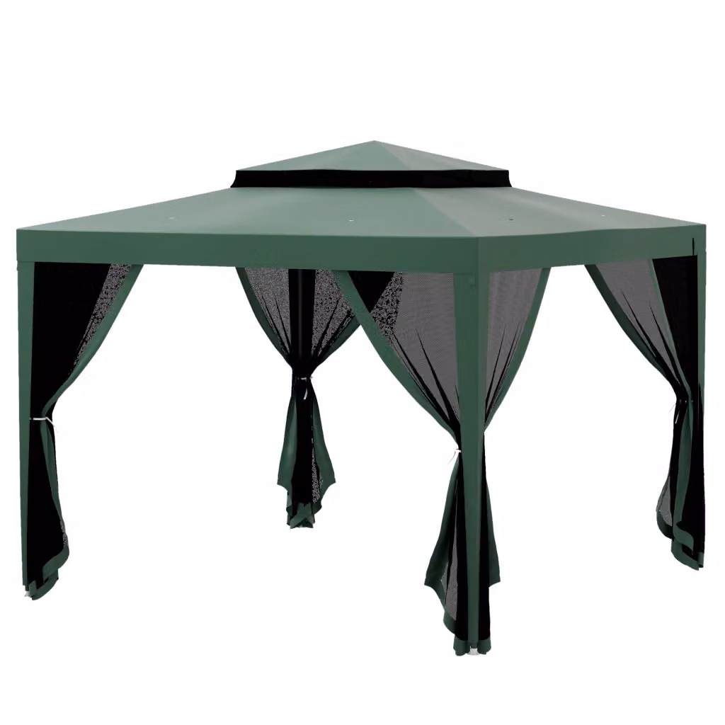 Gazebo da Giardino XYLO Verde con 4 Zanzariere Laterali e Tetto Doppio in Metallo e Poliestere L/P: 300 x 300 cm, H: 268 cm – 2