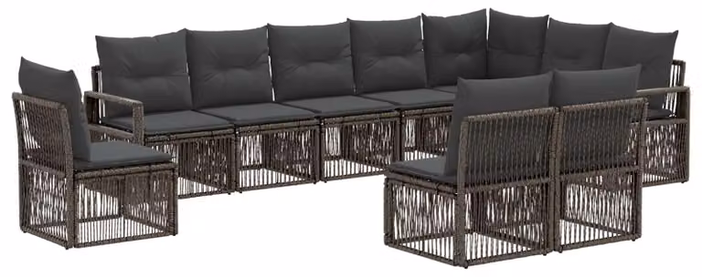 Set di divani da giardino, 10 pezzi, grigio, in rattan sintetico