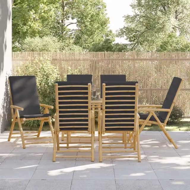 Sedie da Giardino Reclinabili 6 pz Cuscini Grigio Scuro Bambù 3208930