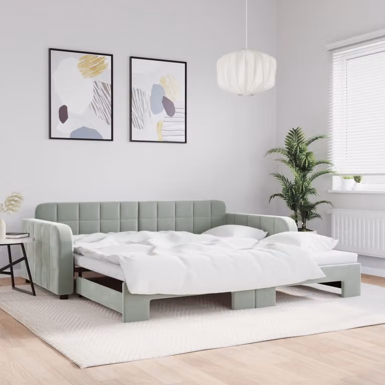 vidaXL Divano Letto Moderno in Velluto con Letto Estraibile, Grigio, L/P/H: 223 x 110 x 71 cm, Dimensioni Letto: 100 x 200 cm