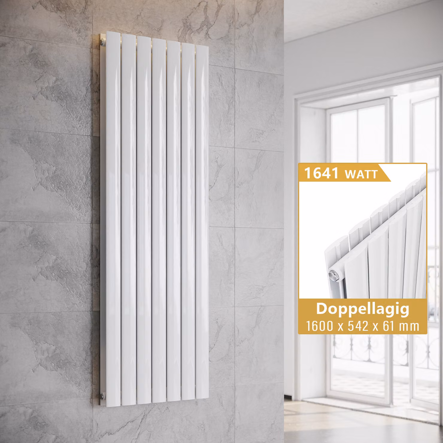 SONNI - Radiatore a pannello design, a due strati, bianco, dimensioni 1600x542 mm, senza resistenza riscaldante