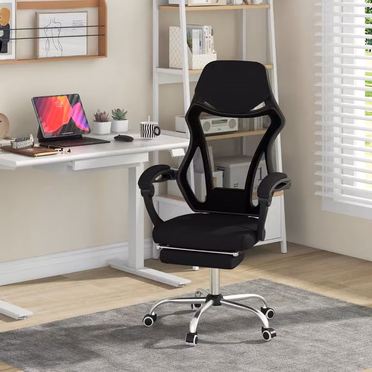 Sedia da ufficio ergonomica Costway in tessuto nero con schienale regolabile e braccioli per home office
