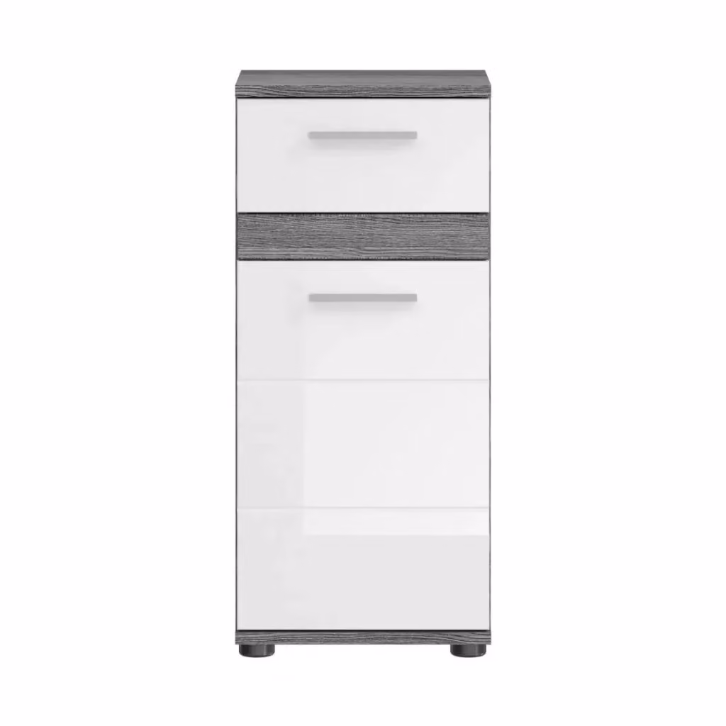 Mobiletto da bagno Meublorama moderno con ante e cassetti, bianco e grigio – 2