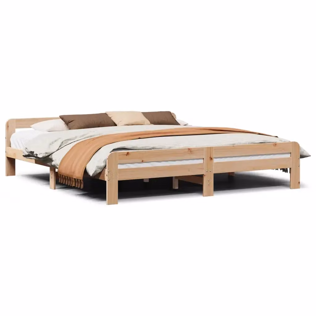 Struttura Letto Design Mania in Legno Massello di Pino Naturale con Doghe, L/P: 200 x 200 cm – 2