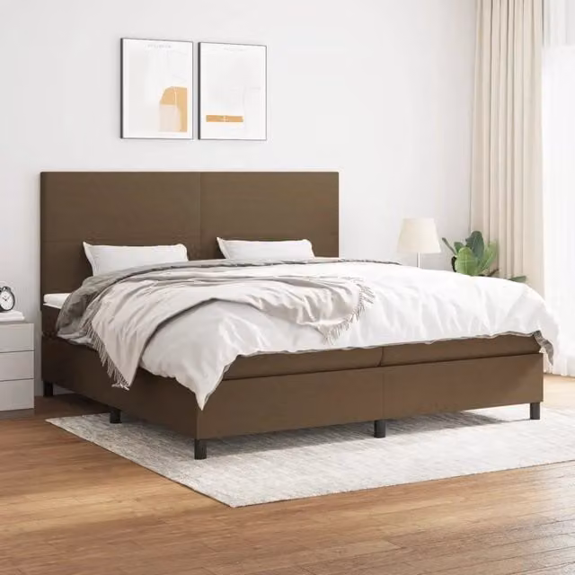 Giroletto a Molle con Materasso Marrone Scuro 200x200cm Tessuto 3141644