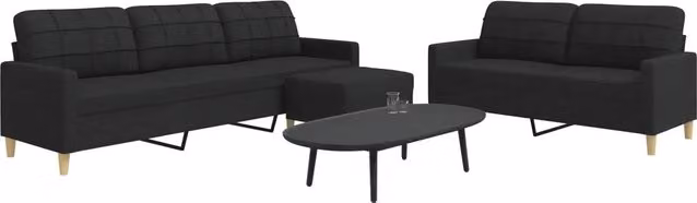 Set di divani vidaXL da 3 pezzi con poggiapiedi, composizione moderna in tessuto nero con struttura in metallo per il tuo soggiorno – 2