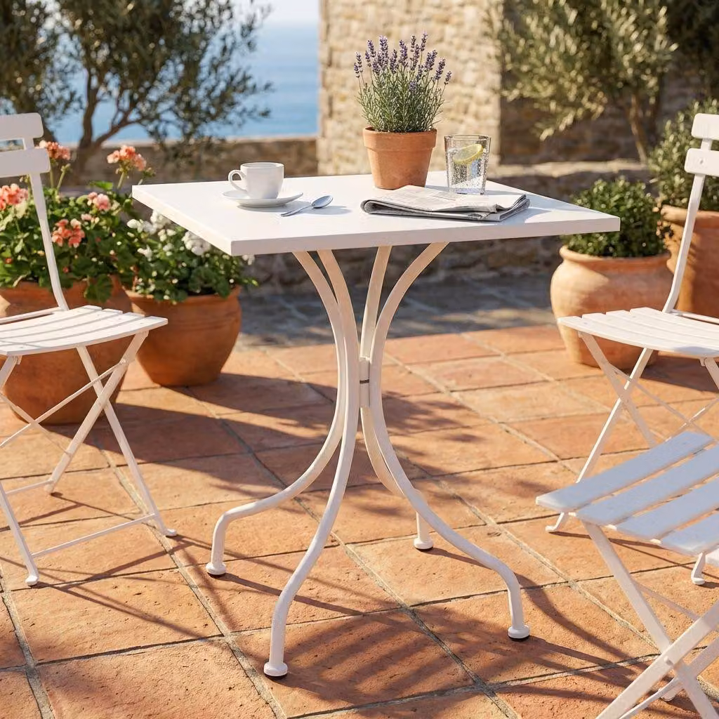 Milani Home - tavolo da giardino, Romanus, 60 x 60 cm, in acciaio, bianco