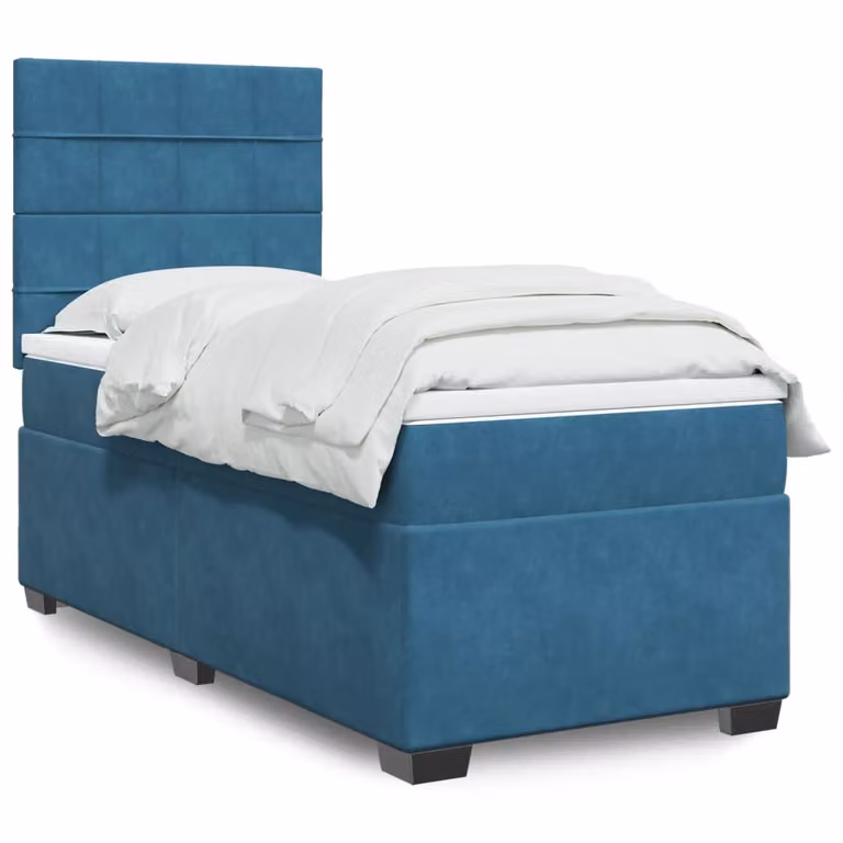 Maison Exclusive - Giroletto a Molle con Materasso Blu 90x190 cm in Velluto