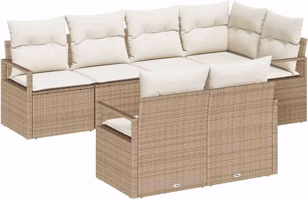 Set di divani con cuscino 7 pcs Beige polyrattan