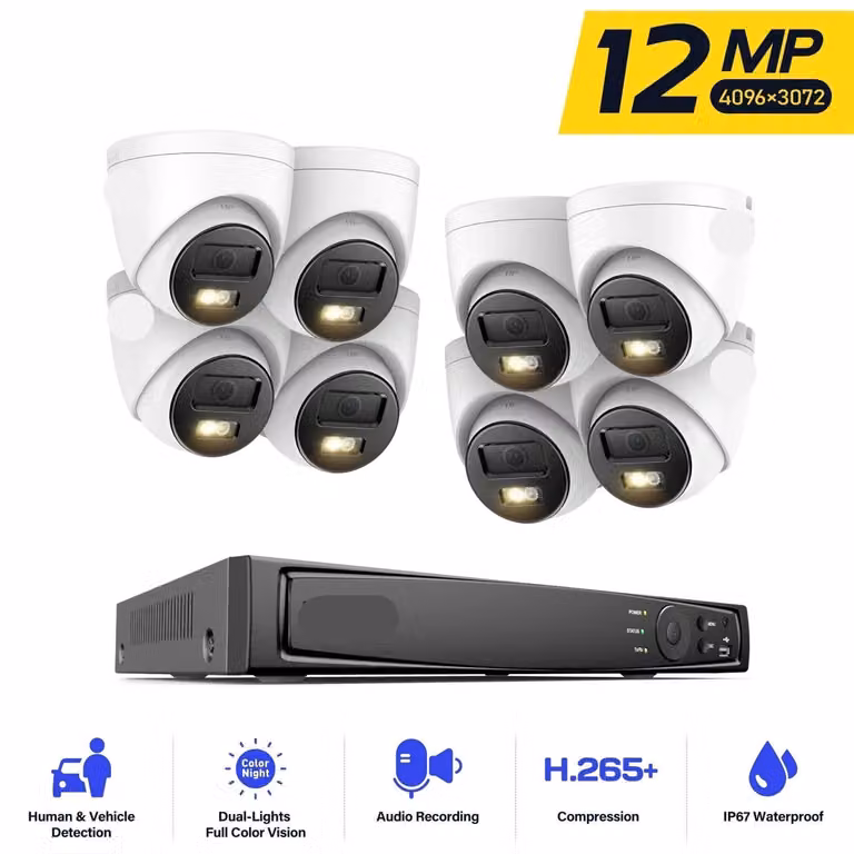 Telecamera di sorveglianza IP – 12 Megapixel – PoE – Alloggiamento impermeabile – Archiviazione su MicroSD – Visione notturna
