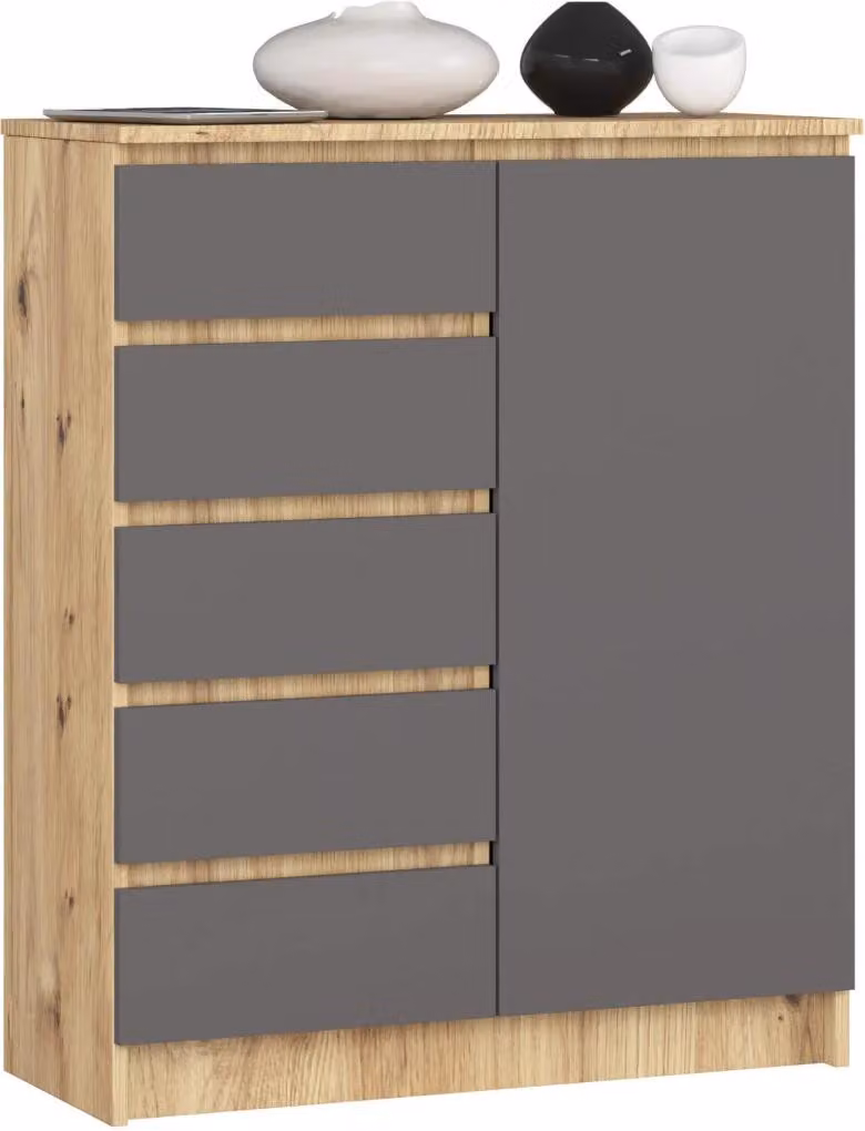 Cassettiera stretta combinata SAVRILA - rovere artisan / grigio
