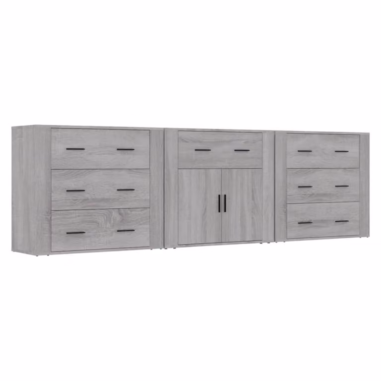Credenze 3 pz Grigio Sonoma in Legno Multistrato