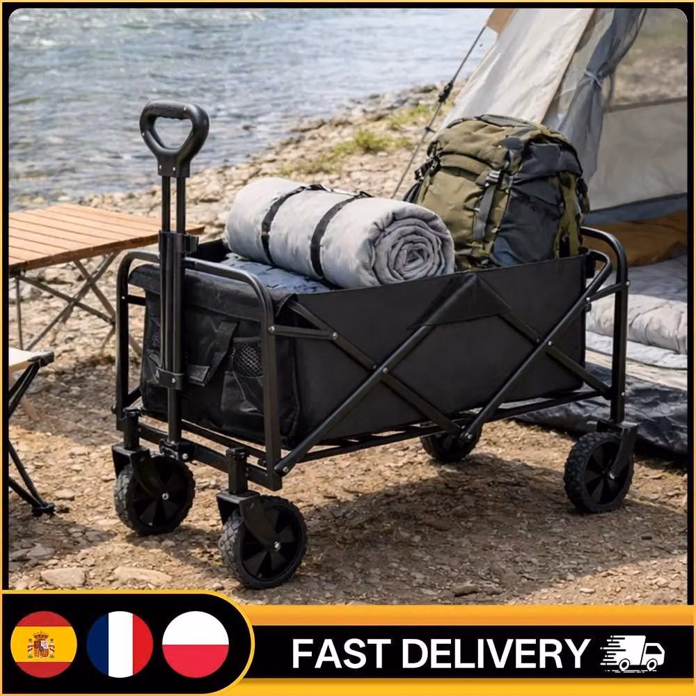 Carrello pieghevole da campeggio da 100 litri, capacità di carico di 75 kg, ideale per la spiaggia e l'esterno, con ruote e spazio di stoccaggio portatile