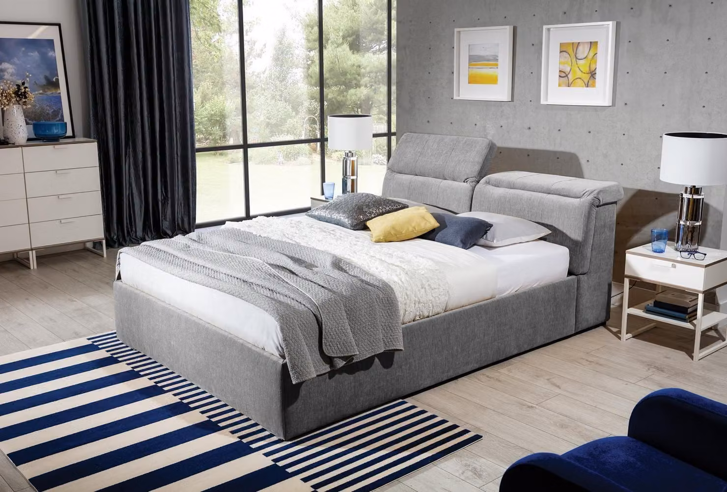 Design Graue Betten Luxus Samt Velvet Polster Bett Hotel Doppel Stoff 160x200