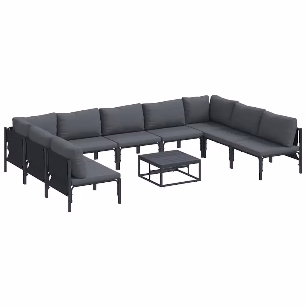Set Divano da Giardino a L vidaXL in Acciaio Antracite e Nero con Cuscini – 2