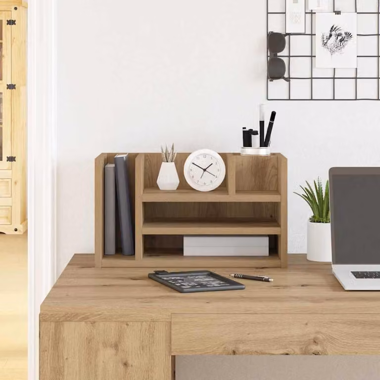 Maison Exclusive - Organizer da scrivania in legno di quercia artigianale, 44,5 x 24 x 25 cm
