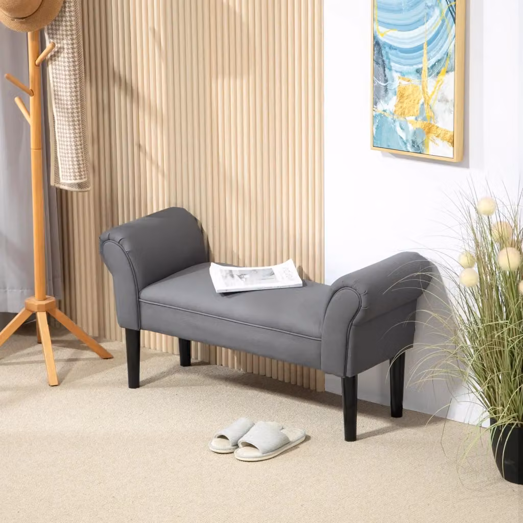 Panca imbottita moderna per camera da letto o corridoio, grigio scuro, L: 102 cm, P: 36 cm, H: 51 cm – 2