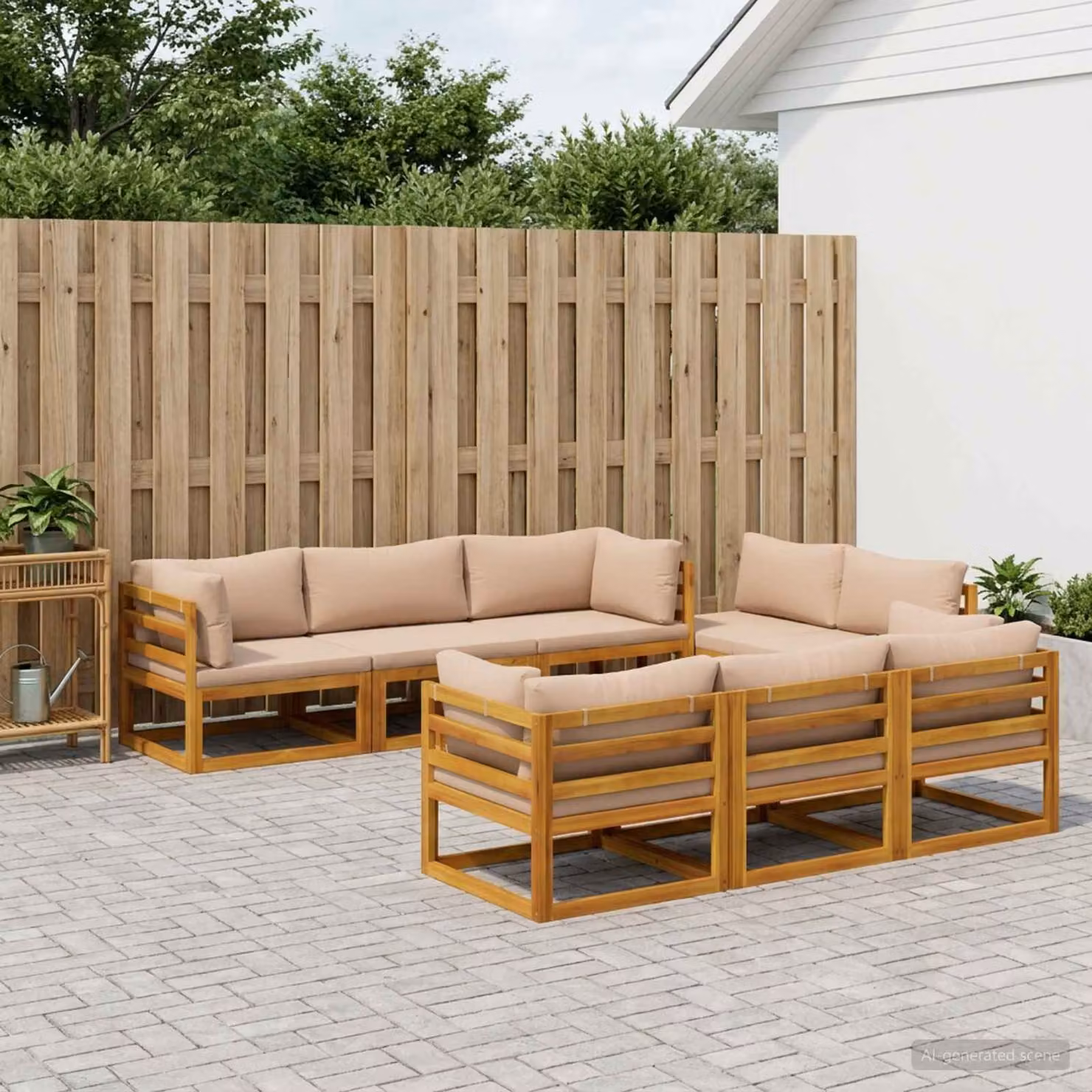 Set Salotto da Giardino Componibile vidaXL in Legno di Acacia con Cuscini Beige, 9 Pezzi