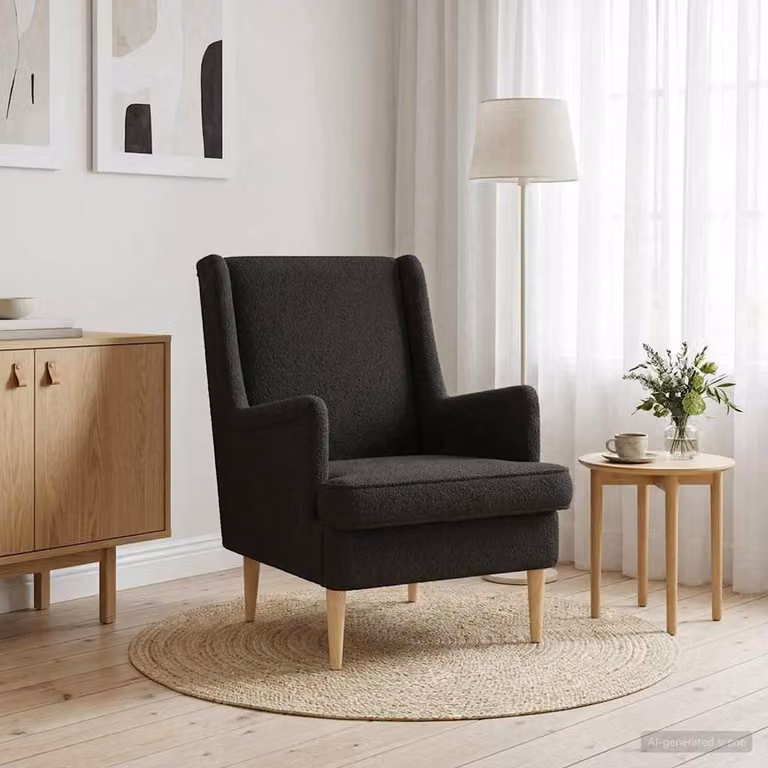 Poltrona moderna vidaXL in tessuto nero con braccioli e struttura in legno e metallo H: 90 cm, L: 79 cm, P: 62 cm