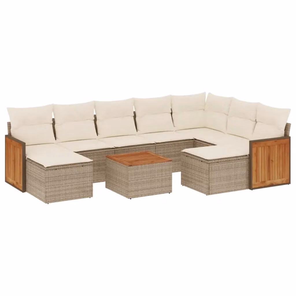 vidaXL Set Divano da Giardino 10 pz in Polyrattan con Cuscini Beige e Tavolino da Caffè – 2
