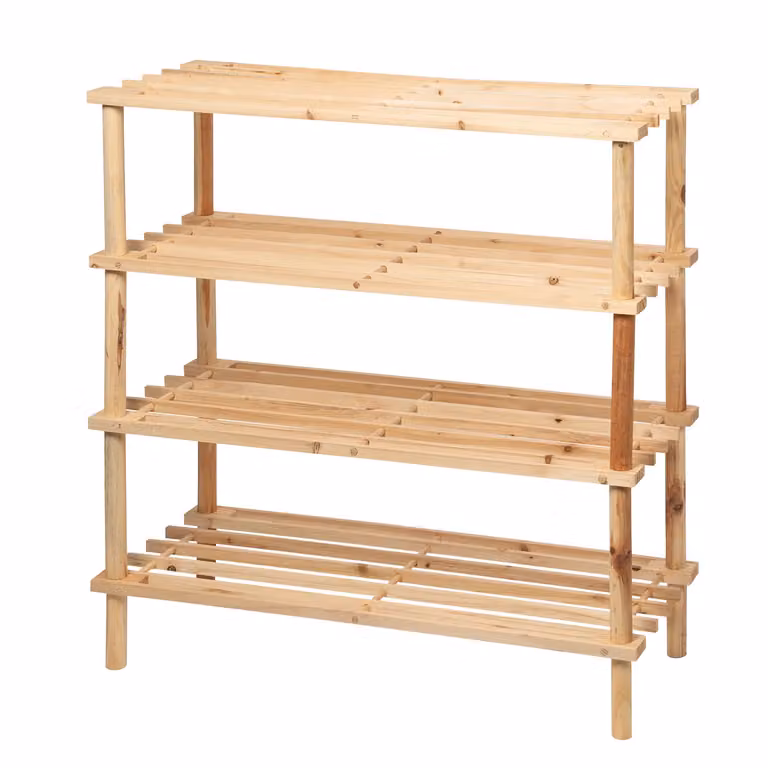 Scarpiera in legno di abete VESTIAMO CASA Linea Woodhandy con 4 ripiani per 12 paia, colore beige, H 67 cm x L 63 cm x P 26,5 cm