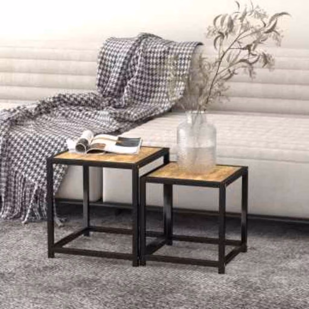 Set di 2 tavolini vidaXL in stile industriale con piano in MDF e struttura in metallo, colori nero, giallo e marrone, forma quadrata