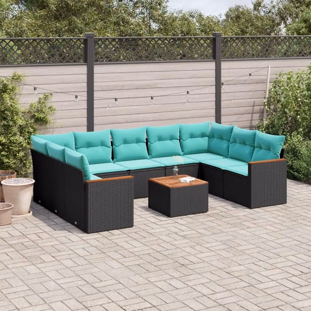 Maison Exclusive - Set da giardino 10 pezzi con cuscini, polyrattan nero