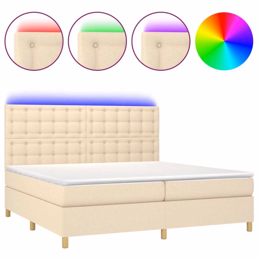 Letto a Molle Materasso e LED bianco 200x200cm in Tessuto