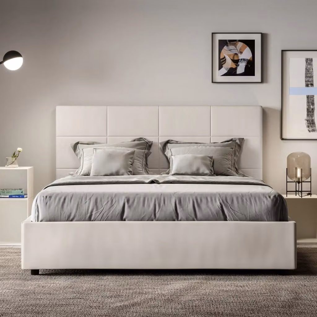 Letto Matrimoniale Giordanoshop con Contenitore ad Alzata e Rete Imbottito in Similpelle Bianco L: 160 cm, P: 230 cm, H: 122 cm – 2