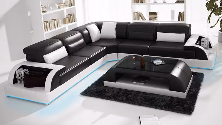 Ledersofa Couch Wohnlandschaft Ecksofa Eck Garnitur Design Modern Sofa L6012B