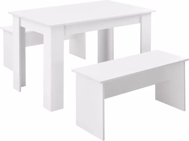Set tavolo e 2 panche set mobile da pranzo per 4 persone 110 cm bianco 03_0005809